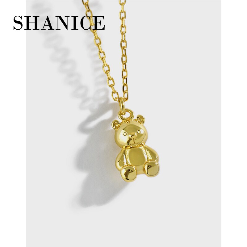 Shanice  s925 sterling sølv til kvinder sød tegneserie mini bjørn vedhæng halskæde link kæde halskæder
