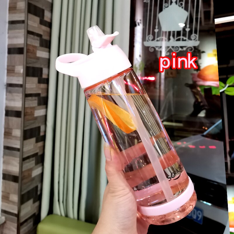 Thermos Bottleplastic Outdoor Water Fles Met Stro Sport Flessen Milieuvriendelijke Met Deksel Wandelen Camping Plastic Bpa Gratis H1098: 550ml / Pink