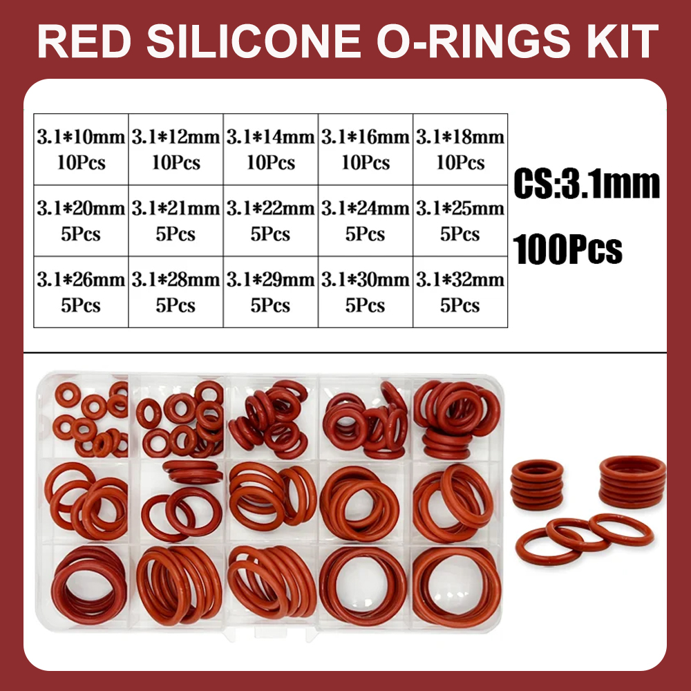 O-Ring-Dichtungen, Dichtung, Silikon, roter O-Ring-Dichtungssatz, ölbeständige O-Ringe, Gummi-O-Ring, Hochtemperatur-VMQ-Unterlegscheibe, CS1,0 mm–3,1 mm: Licht Grün