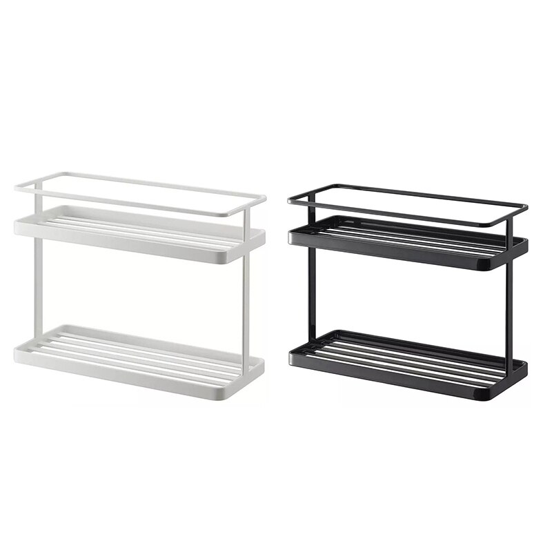 2-Layers Stainless Steel Storage Rack Spice Condiment Basket Desk Organizer Kitchen Bathroom Storage Holder Rack Shelf Black