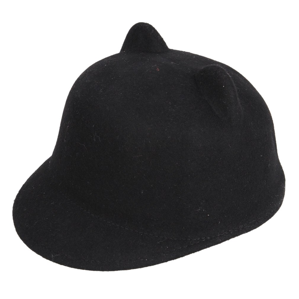Gorro LUCKYLIANJI de lana de 100% de para primavera y otoño e invierno, sombrero de demonio para mujer, sombrero con orejas de gato, Bowler, gorro de Halloween (talla única: 57cm): Black