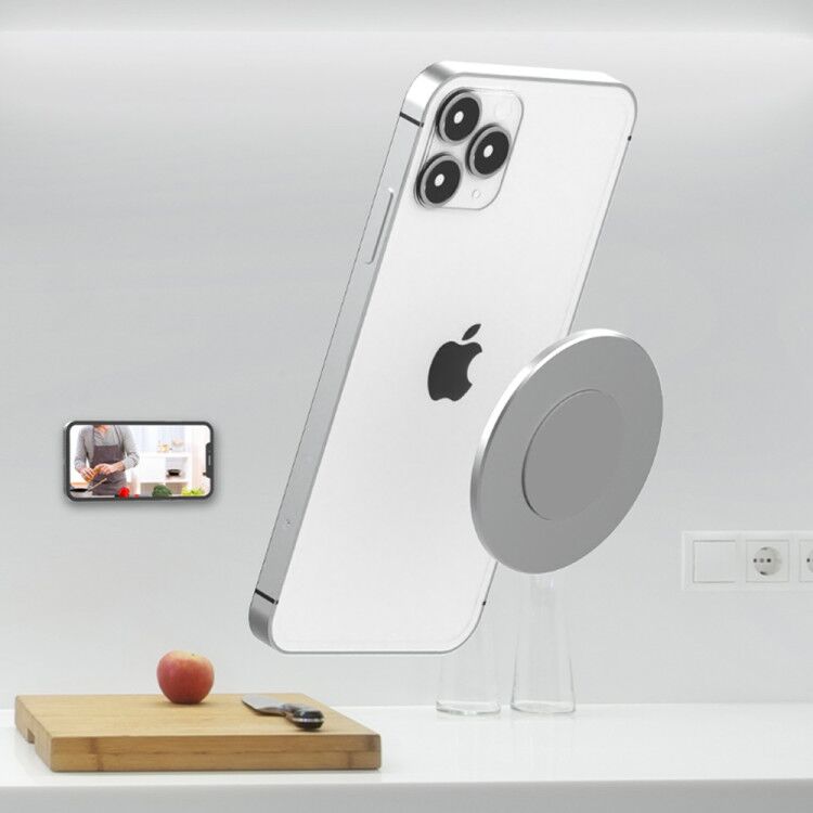 Magnetische Zuig Wall Mount Voor Iphone 13 / 12 Mini Pro Max Dunne Aluminiumlegering Muur Holder Mobiel Stand W/ Strip Lijmen