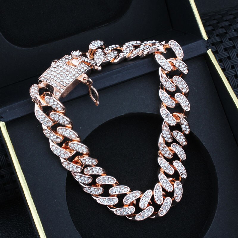 Hip Hop Bling Iced Out Men's Rapper Bracelet Full Rhinestone Pave With Miami Cuban Link Chain Bracelet for Men Jewelry: 9