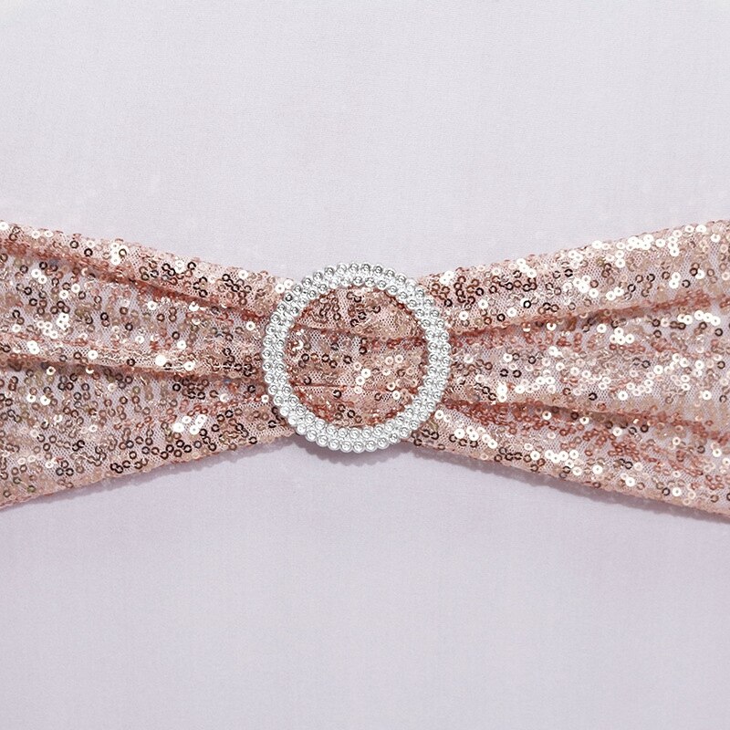 Sequin Chair Bands Stretch Spandex Chair Sash Band with Round Buckle for Wedding Events Banquet Decoration Party Supply