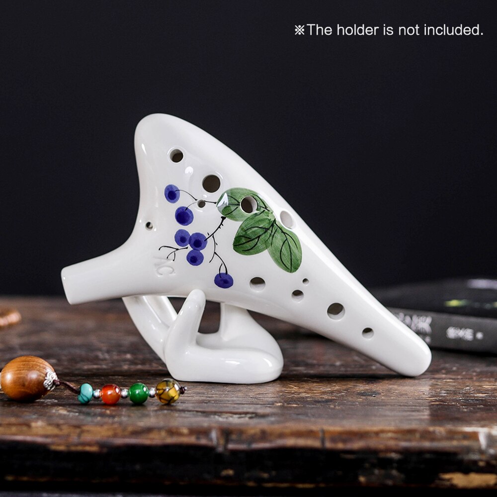 Round Head 12 Holes Ceramic Ocarina Alto C Hand Painted Musical Instrument with Lanyard Music Score Protective Bag Set