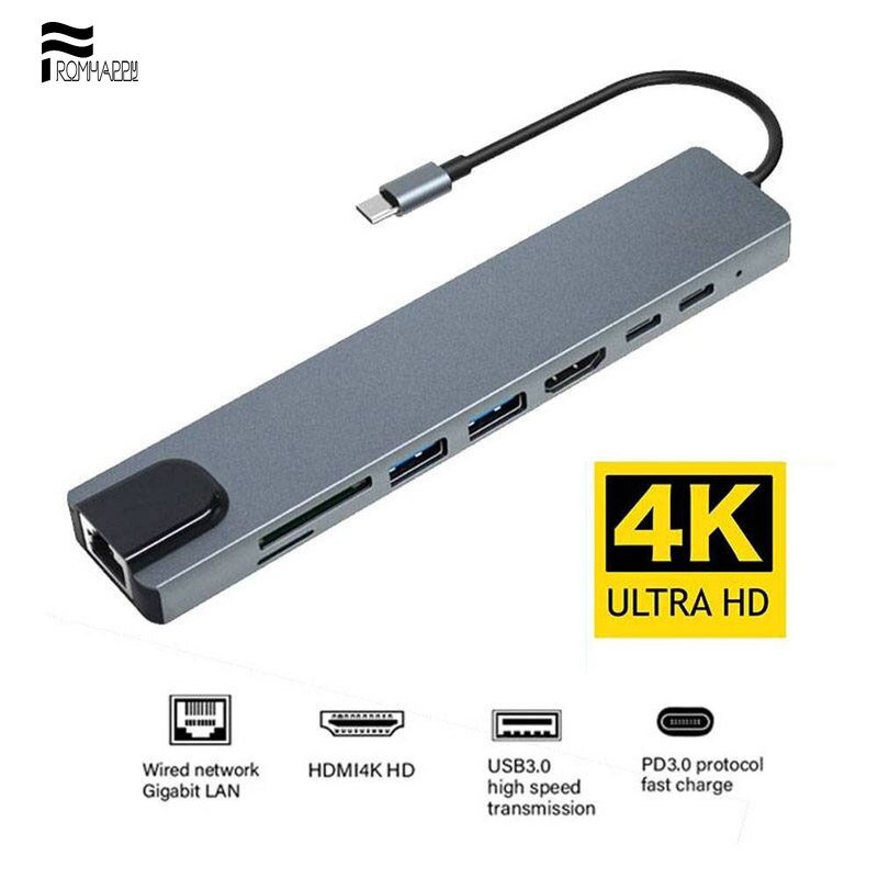 USB-C Om RJ45 Hdmi Type C Opladen Poort Hub Gigabit Ethernet Lan 4K Voor Macbook Pro Air Pro M1 A2237 A2238 Air 13.3 Charger