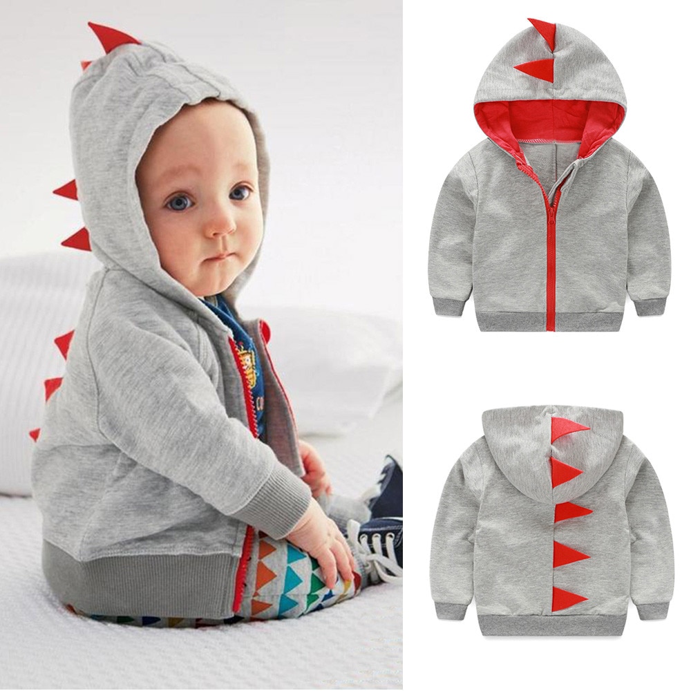 Søde spædbarn toddler baby dreng pige dinosaur mønster hætteklædte lynlås toppe tøj coatb #  1110