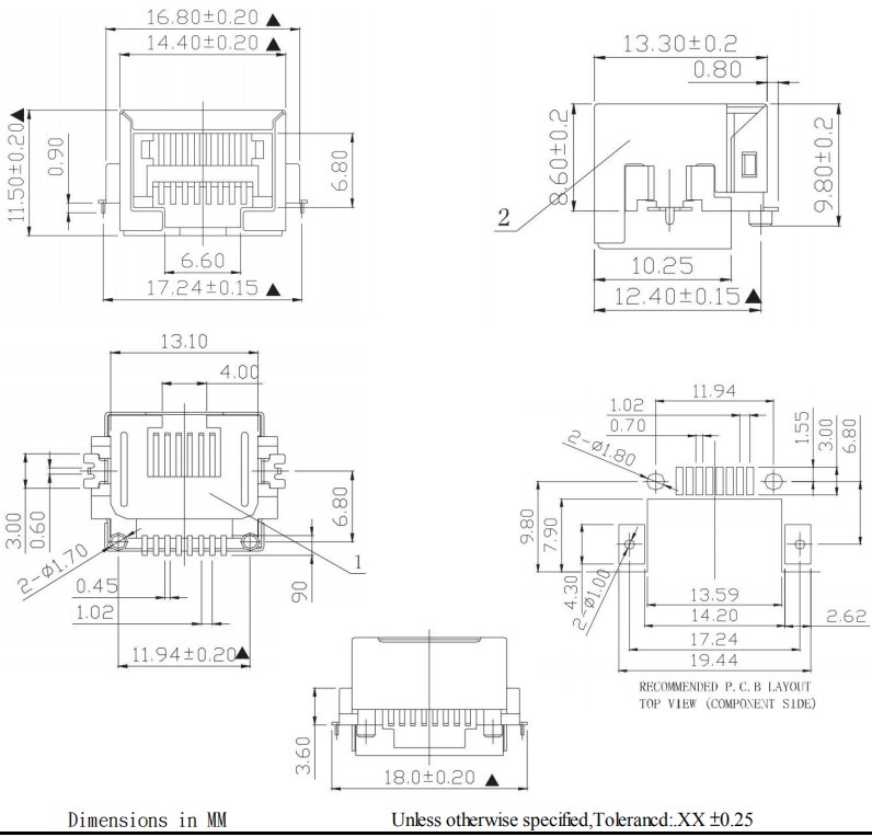 RJ45 sinking board patch RJ45 network socket female seat sinking board patch horizontal H=8.6