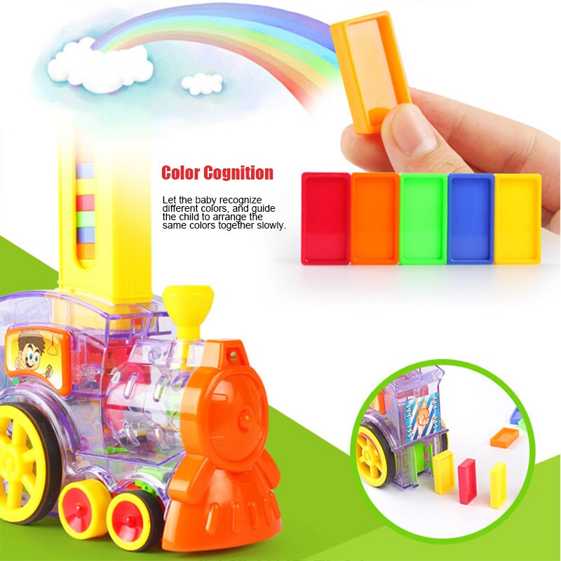 Trein Elektrische Domino Auto Voertuig Model Magical Automatische Set Up Kleurrijke Plastic Domino Speelgoed YH-17