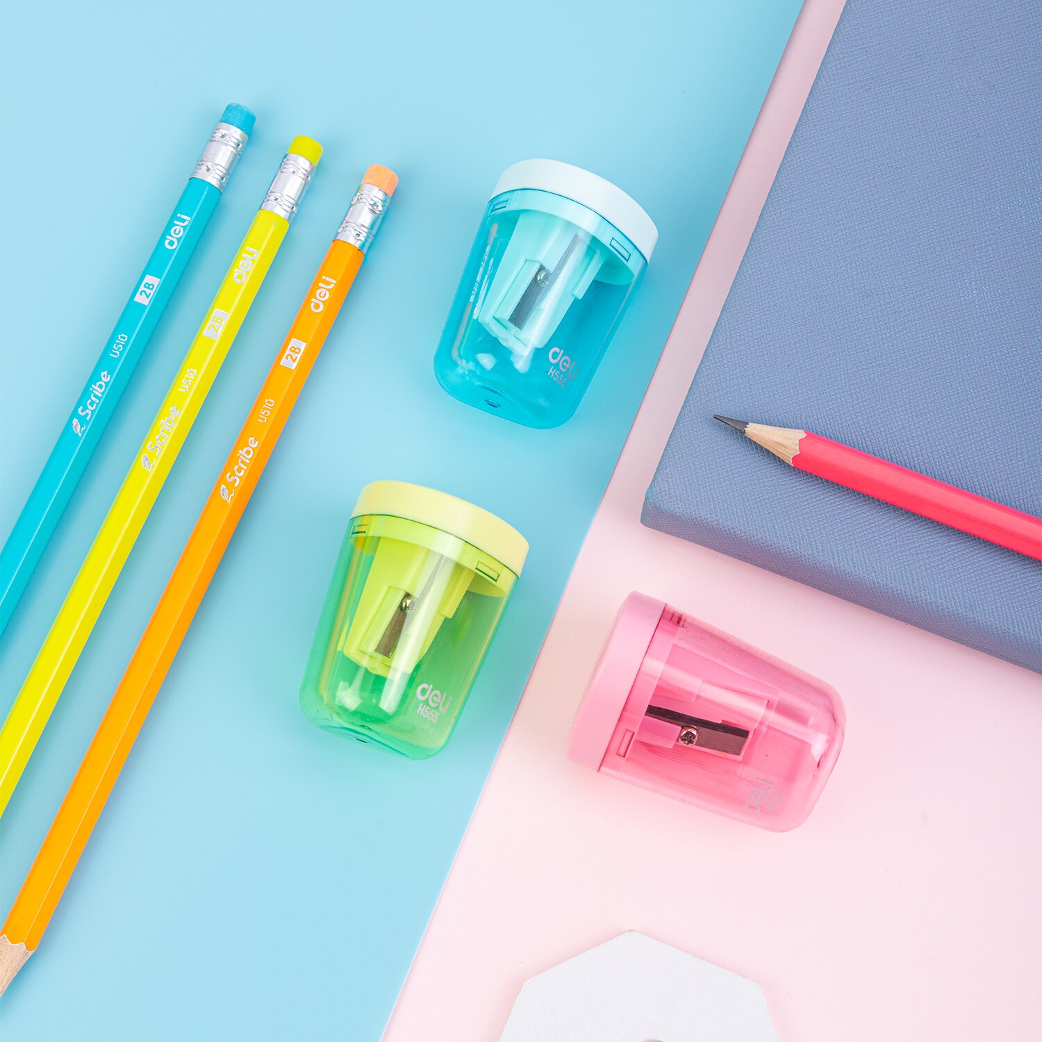 Deli Small pencil sharpener pencil cutter 1 and 2 Hole cute container knife smooth sharpening school supplies stationery