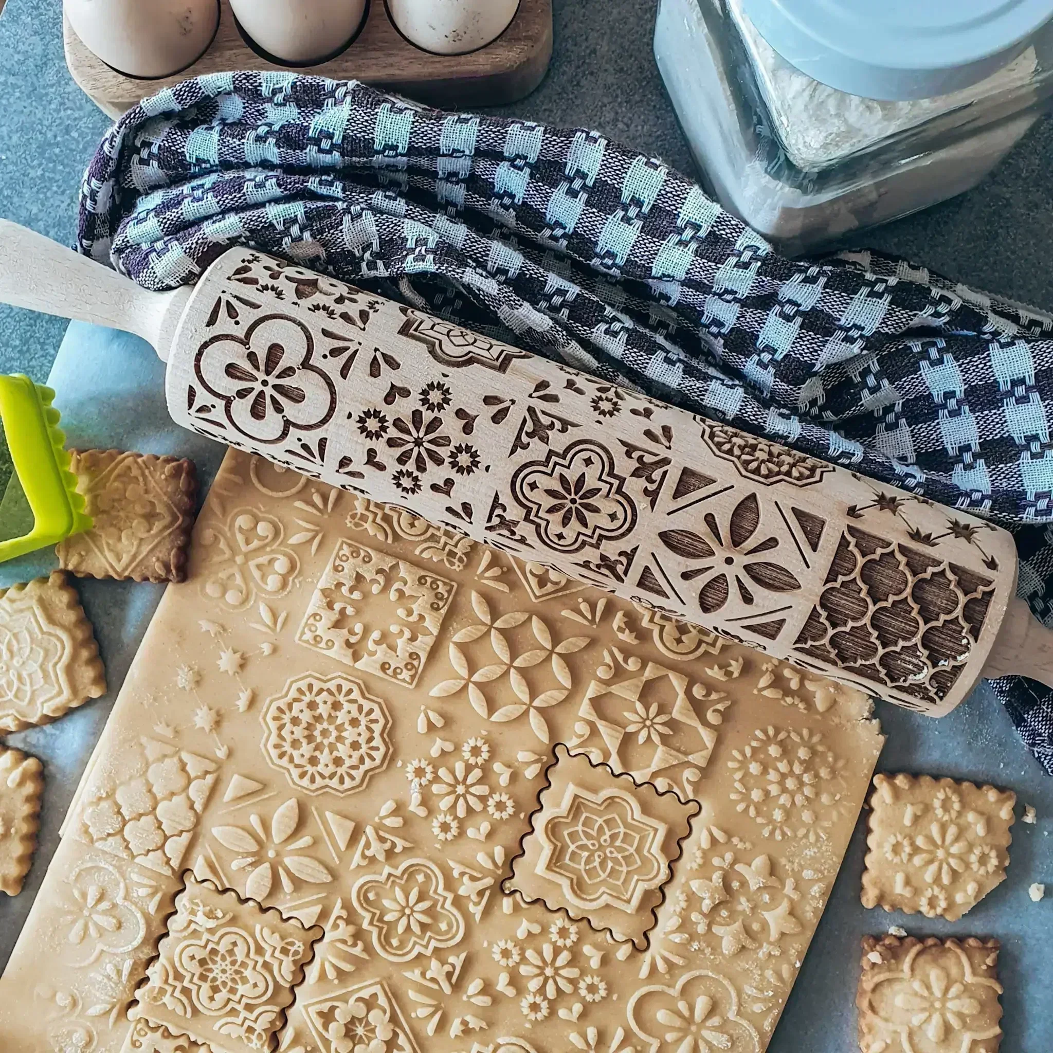 Drucken Nudelhölzer Rock Schneeflocke Elch Holz Prägung Backen Kekse Keks Fondant Kuchen Gemusterte Roller 35*5 cm