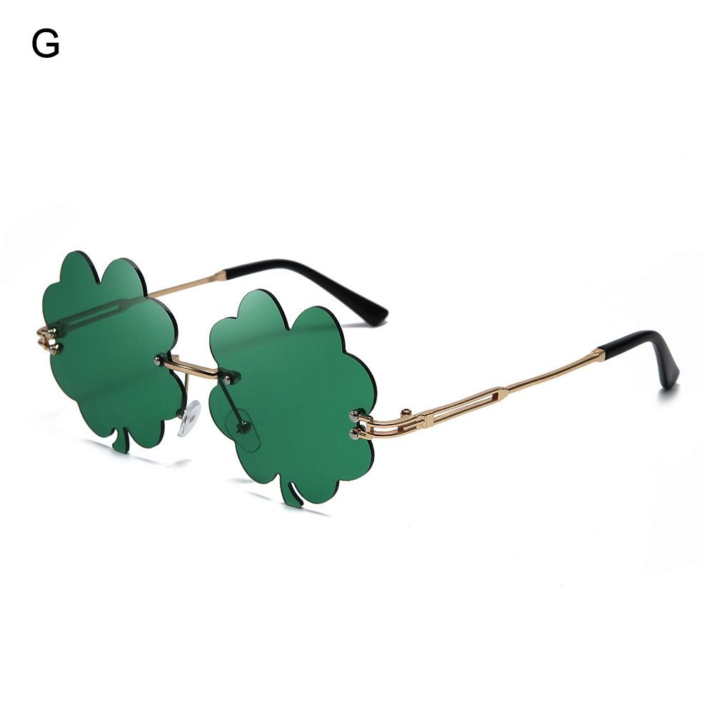 Gafas de sol de trébol irlandés para el Día de San Patricio, lentes verdes de trébol de cuatro hojas, disfraz de Leprechaun, gafas de sol sin montura a la: Transparente