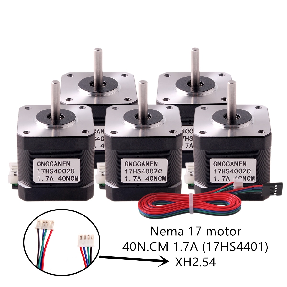 Motor paso a paso Nema17, motor 42, motor Nema 17, 40mm, 1.7A (17HS4401), 4 conductores para impresora 3D XH2.54, 1/3/5 Uds.