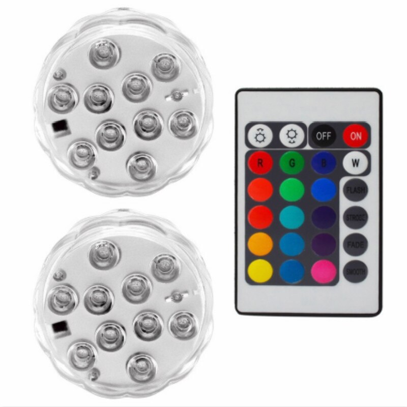 RGB Diving LED Colorful Underwater Remote Control Lights 10leds Battery Powered IP67 Waterproof Lights Swimming Pool Wedding