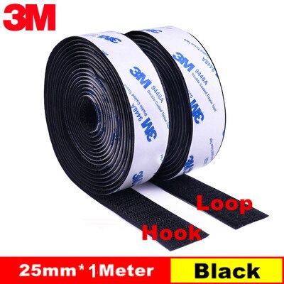 Moq 1M 20/25/30/38/50Mm Sterke Zelfklevende Sluiting Tape Nylon Haken en Loops Sticker Velcroos Lijm 3M Lijm Magie Voor Diy: Black 25mmX1M 1Pair