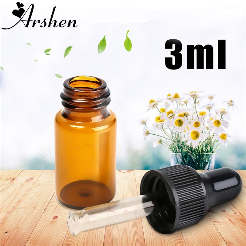Arshen 3ml æterisk olie dråber aromaterapi parfume tom dispenser flasker ravglas flydende reagens pipette flaske
