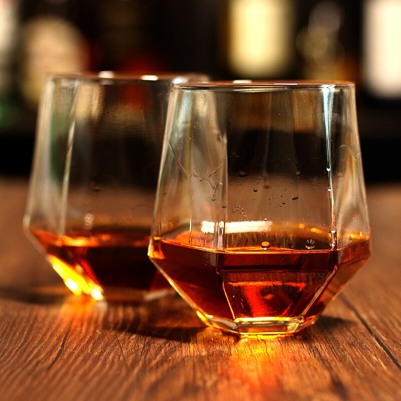 Set  of 2 350ml handgjorda blåst polygon whiskyglas för bar hushålls dagliga vattenglas för blandat dricksglas