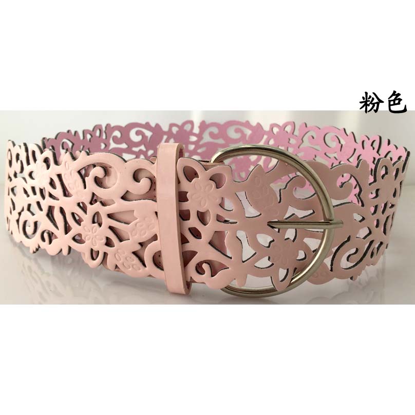 Match uitsparing pin gesp brede riem vrouwen brede buikband mode bloem decoratie strap: pink