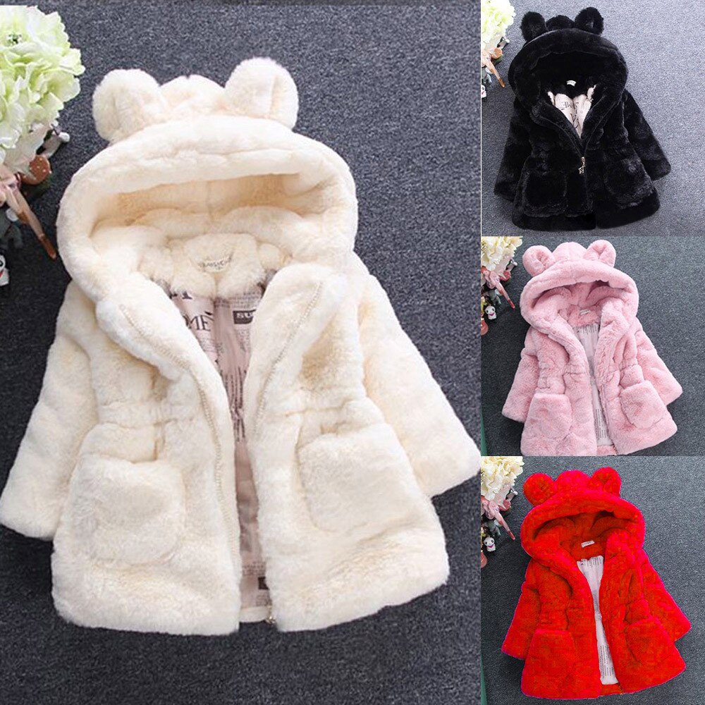 Kinder Winter Tragen Ohr Mantel Neue Baby Mädchen Dicke Fleece Für Baby Mantel Nette Mit Kapuze Kinder Rote Kleidung # g30