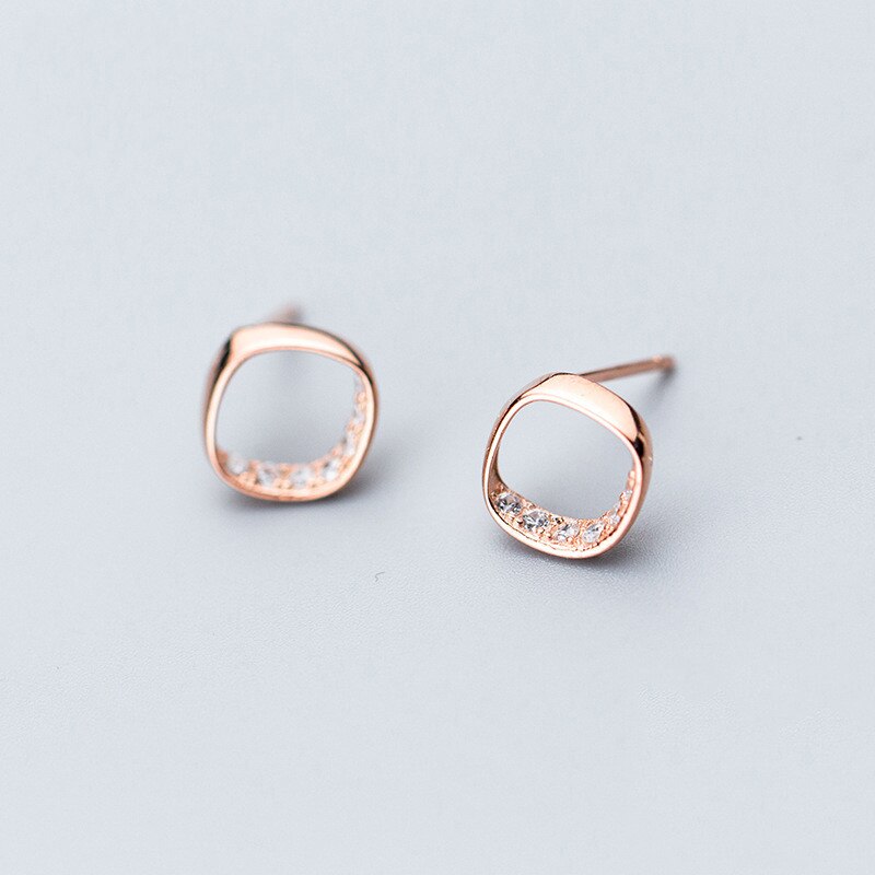 INZATT Classic Zircon Stud Earrings Rose Gold Color For Women Anniversary FINE Jewelry 925 Sterling Silver Accessories: Rose gold