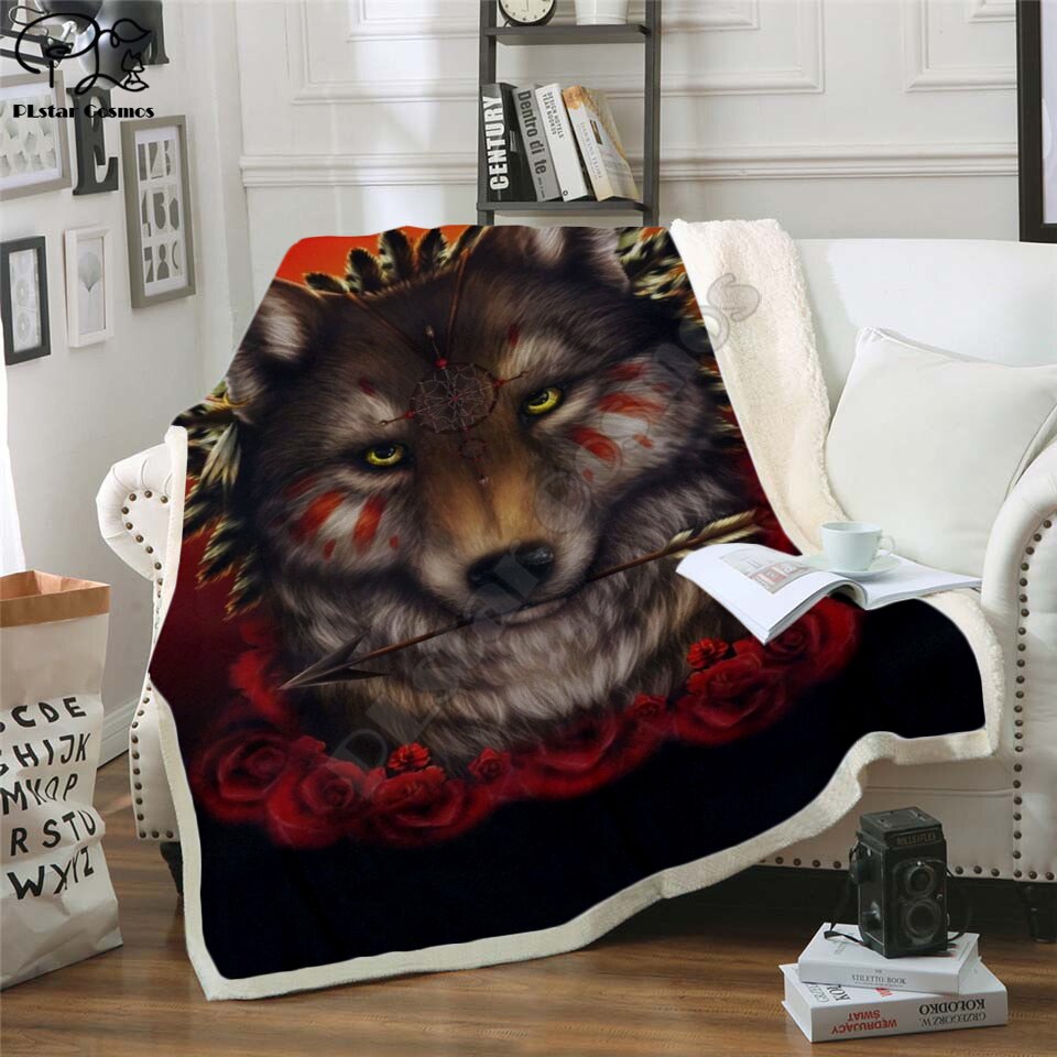 Luna MOND Wolf Decke Mit Kapuze 3D volle gedruckt tragbar Decke Erwachsene/Art Vlies Decke stil-1: 4 / 75x100cm