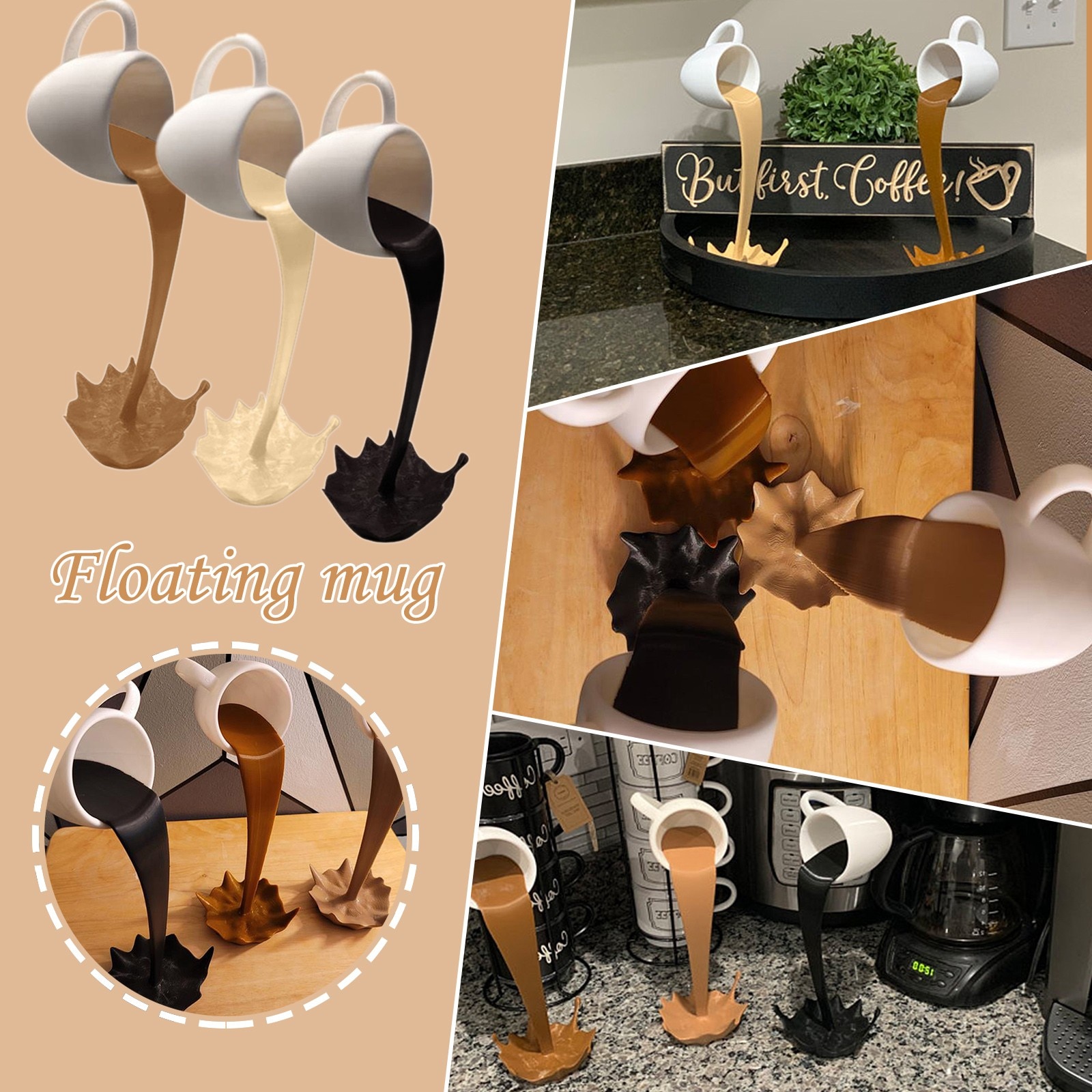 Floating Coffee Cup Mug Sculpture Kitchen Decor Pouring Spilling Splash Coffee Mug Tazas Mug Home Decoration