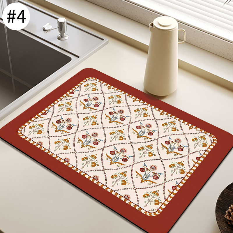 Estera de secado de platos impresa, esteras antideslizantes para vajilla de cocina, almohadilla de drenaje de café de absorción rápida, almohadilla de drenaje para vajilla, decoración del hogar: XL / Azul