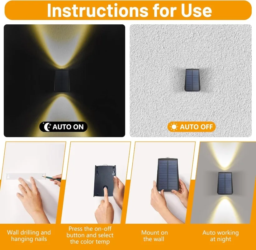 Lámpara de pared solar Lámpara de pared impermeable para patio Lámpara solar para exteriores para casa, garaje, jardín, patio, porche