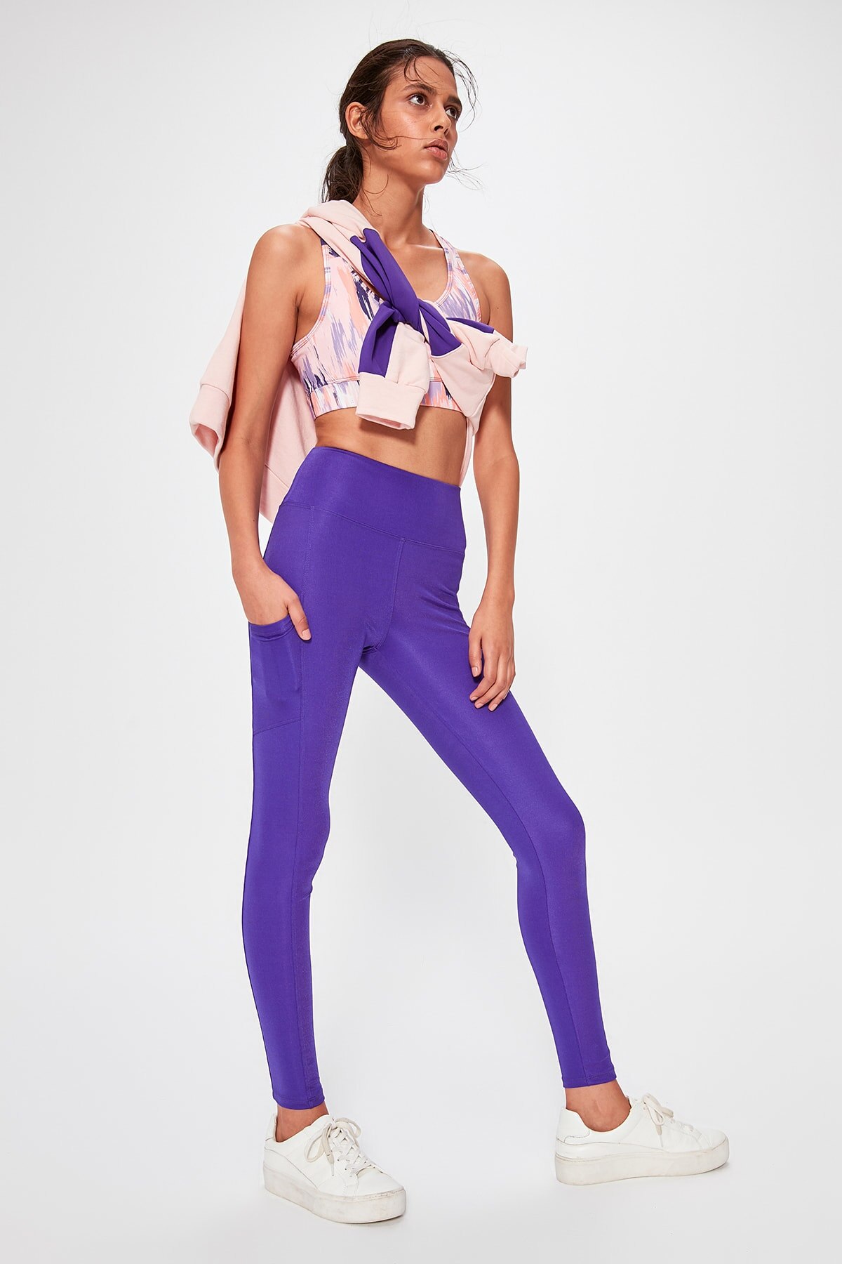 Trendyol Purple Zipper and Pocket Detail High Waist Sporting Leggings TWOAW20TA0034