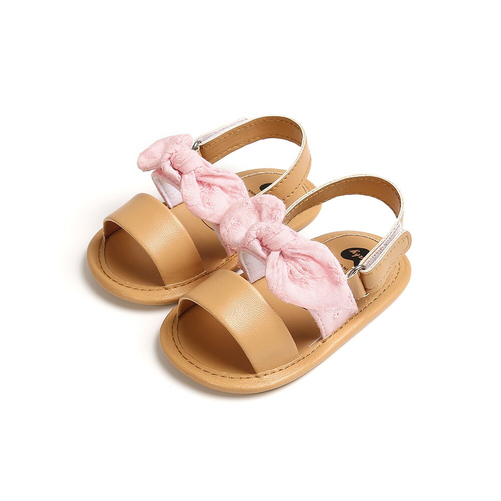 Sandales d'été antidérapantes pour bébés filles, chaussures de princesse, à nœud papillon, en PU, à la: Rose / 11cm-(0-6M)