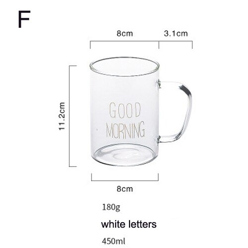 Nordic Good Morning Letters Black White Transparent Milk Glass Coffee Mugs Clear Tea Drinks Cup Dessert Kitchenware: F