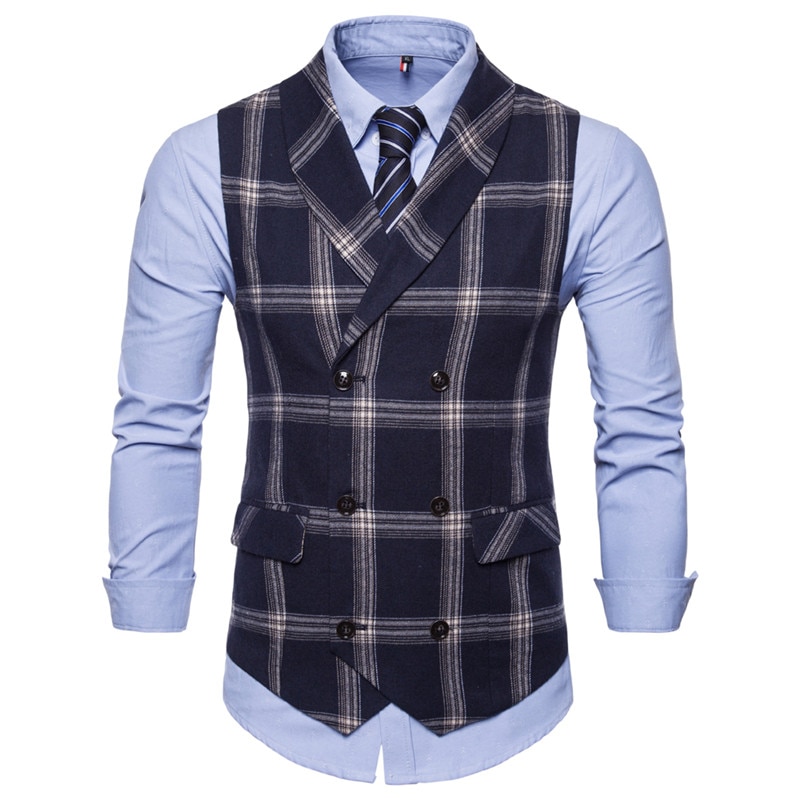 Ffxzsj klassisk rutete dressvest herre slank passe dobbelspent Vest Vest herre virksomhet bryllup røyking Vest gilet homme
