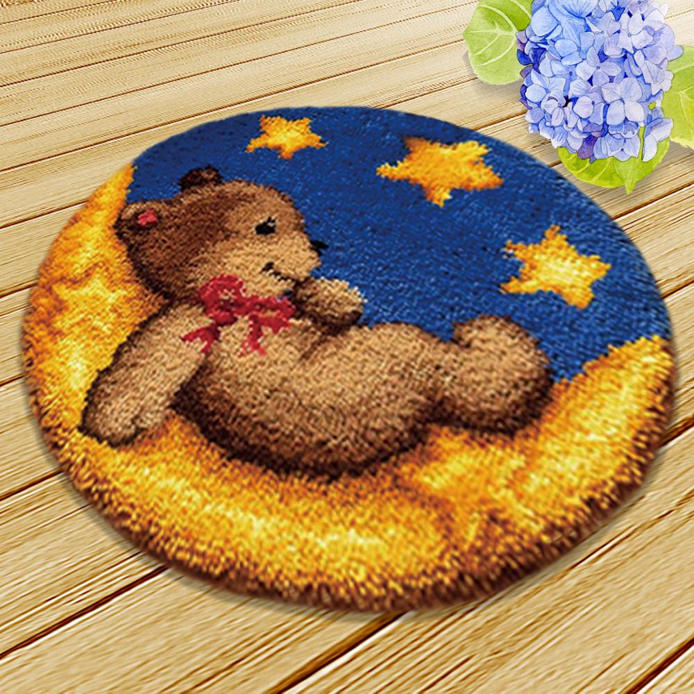 Bear Latch Hook Kits Diy Cushion Animals Klink Haak Kleed Bloemen Button Needlework Mat Kit Almofadas Klink Haak Kussen Bloem 3D