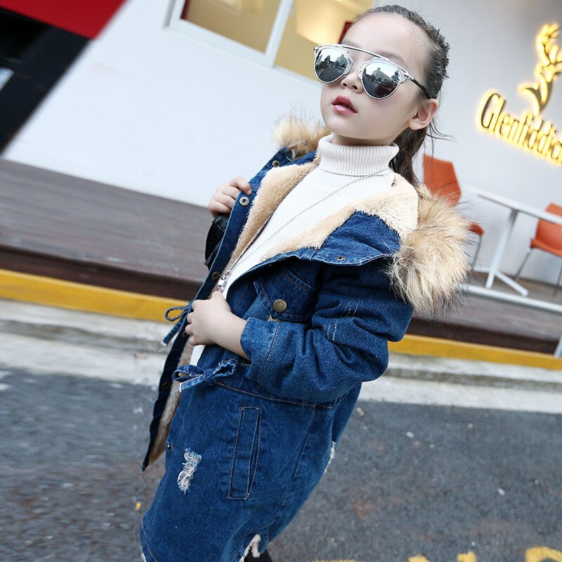 Teenage Kids Winter Warm Girls Denim Jacket Velvet Girl Jean Jackets for 4 5 6 7 8 9 11 12 Years Children