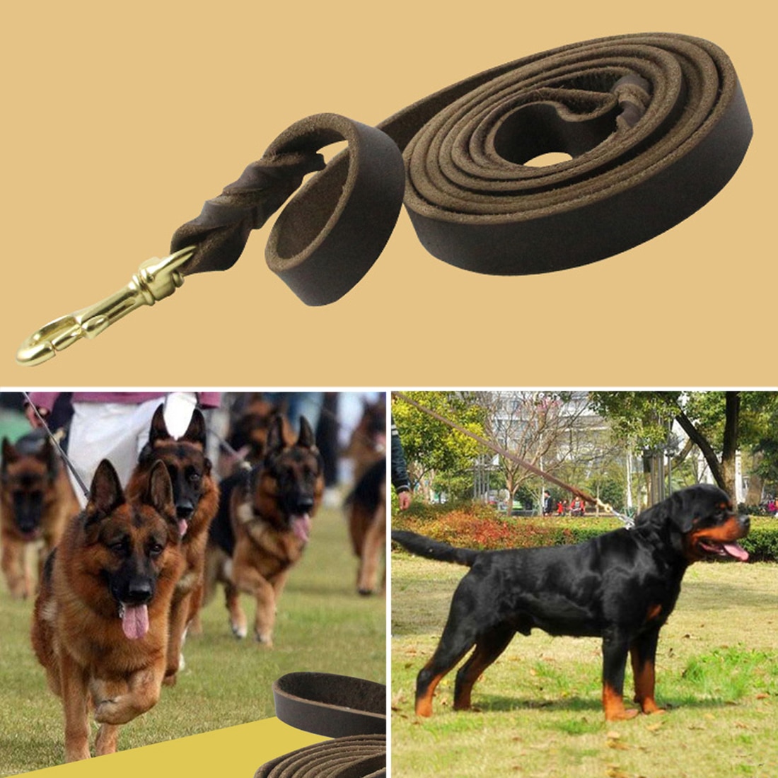 1pc holdbare, flettede hundesnore i læder til gå-træningsledninger til hund schæferhundeprodukter til mellemstore hunde snore
