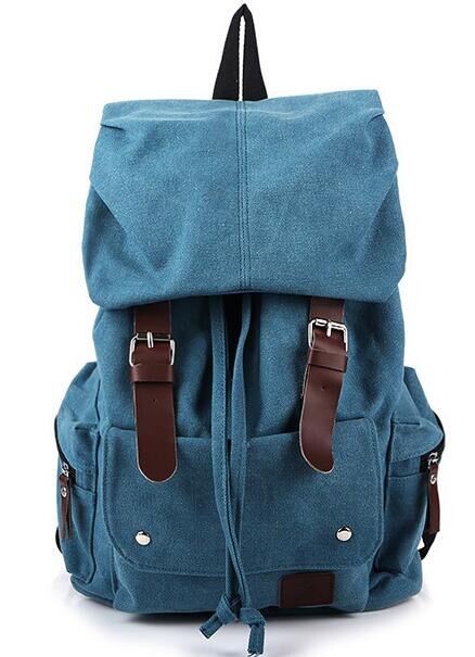 Casual Mannen Canvas Rugzak mannen Vintage Student Schooltas Grote Laptop Rugzak Canvas Trekkoord Rugzak MX16: Blauw