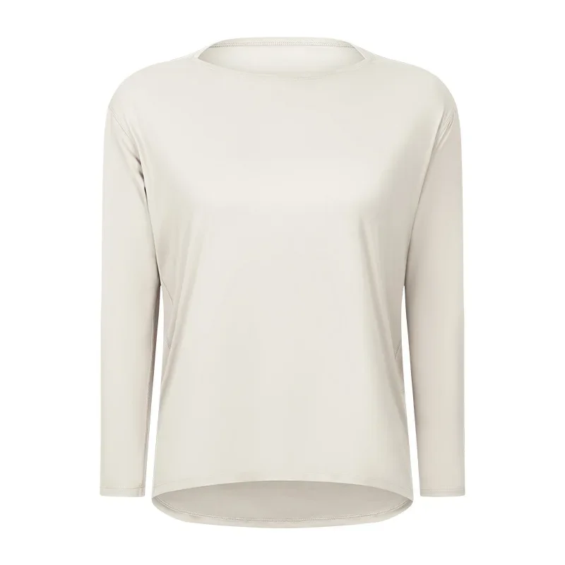 Løst yogatøj til kvinder til forår og efterår, nøgen og hudvenlig tynd fitnesssports-pendler-t-shirt med lange ærmer