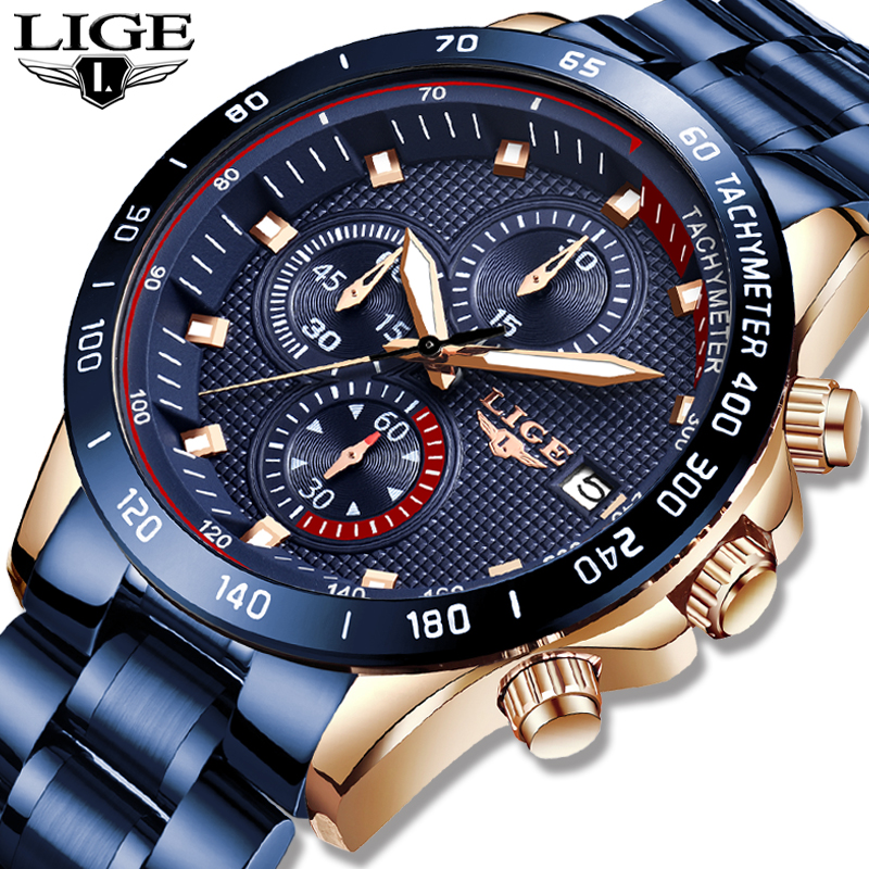 Luik Casual Heren Horloges Top Brand Luxe Blauw Horloge Rvs Sport Waterdichte Quartz Horloge Mannen Reloj Hombre