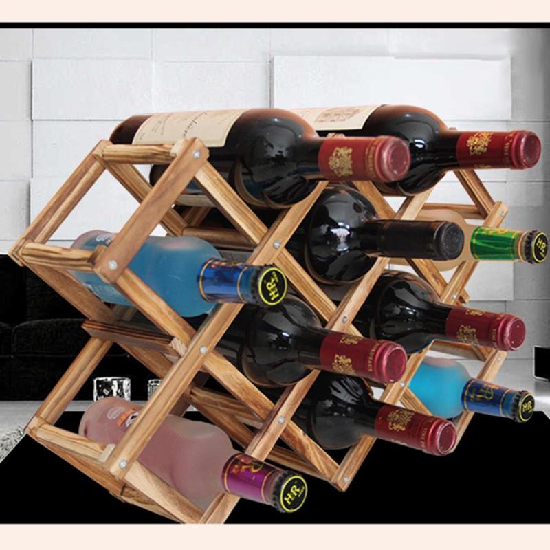 Træ sammenklappelige vinreoler sammenfoldelig vinstander træ vin alkohol øl pleje drikke holder 10 flasker køkken bar display hylde