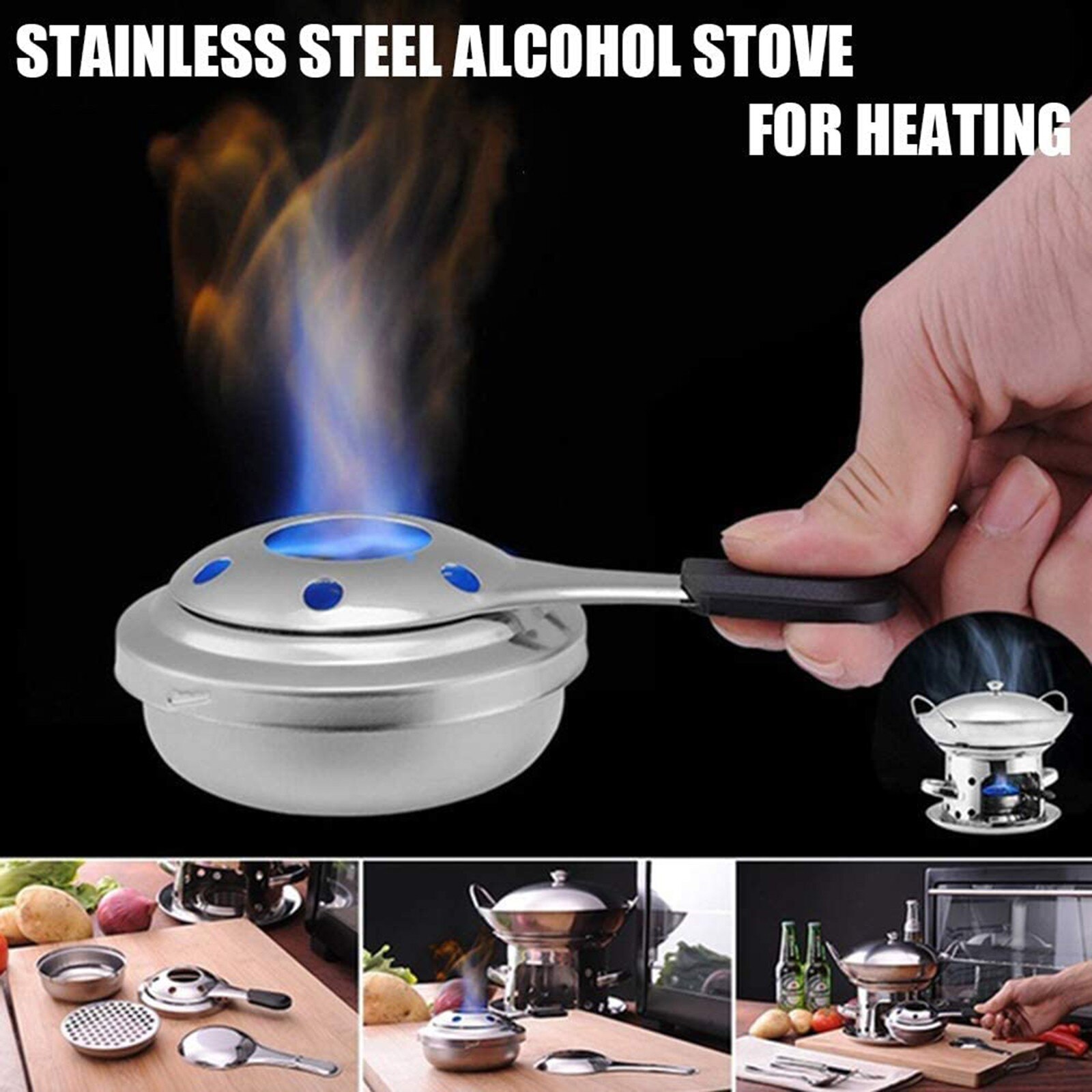 Stainless Steel Fondue Burner With Anti-scalding Handle Portable Mini Cheese Fondue Pot Alcohol Burner Kitchen Accessories