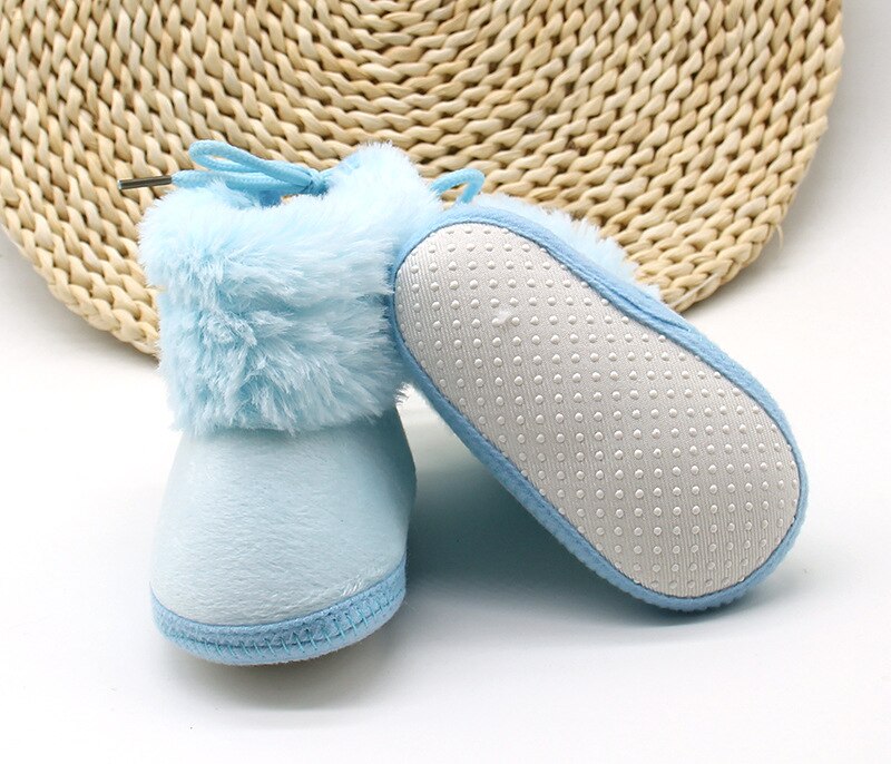 Winter Infant Baby Snow Boots Anti-Slip Sole Winter Warm Lace Up Sneakers Faux Fur Crib Shoes