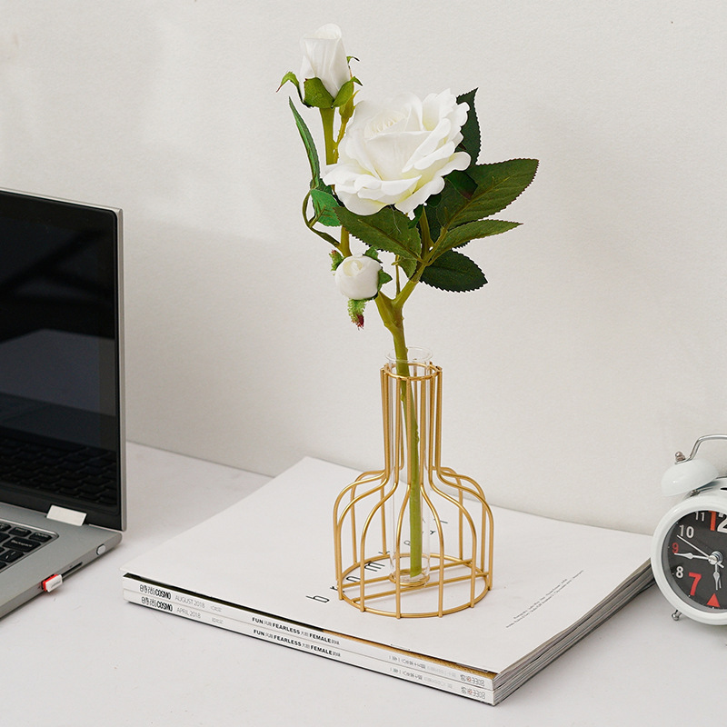 Wine Bottle Simple Hollow Iron Vase Decoration Home Living Room Transparent Simulated Flower Dried Flower Container