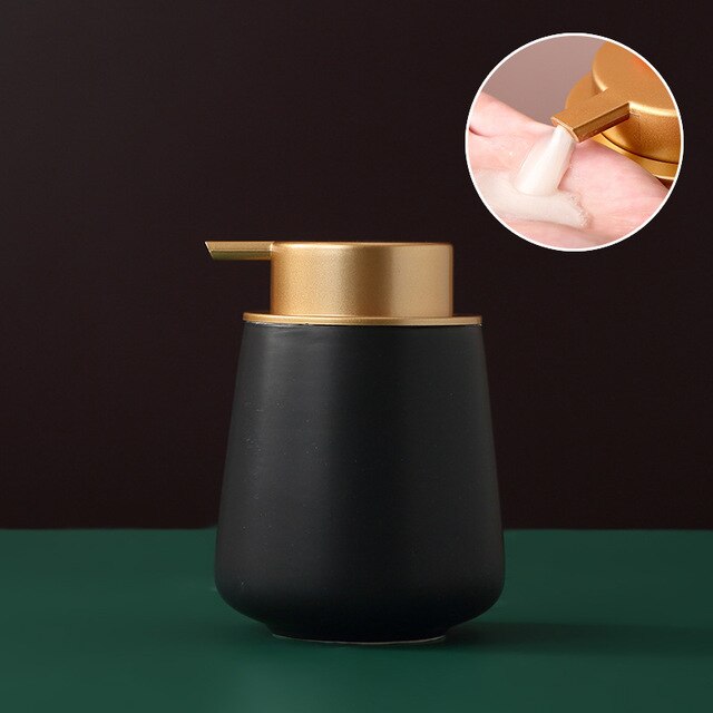 Ceramic Liquid Soap Dispenser Bottles Shower Gel Shampoo Bottle Hand Sanitzer Dispenser Bathroom Accessories Set: Black-B