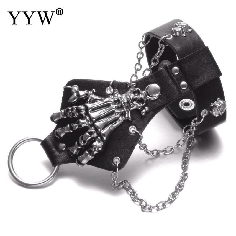 Unisex Cool Punk Rock Gothic Skeletschedel Hand Handschoen Ketting Armband Handschoen Ring Set Cool Mens Vrouwen Sieraden