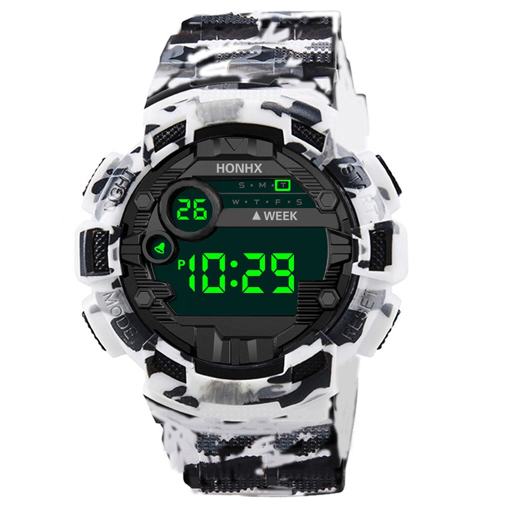 Luxe hommes montre numérique montre LED étanche Date Sport montres hommes réveil extérieur montre électronique reloj hombre: White 