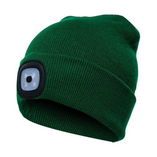 Al aire libre de ciclismo LED Luz de punto de invierno sombrero elástico boina gorra sombrero con iluminación: Dark Green