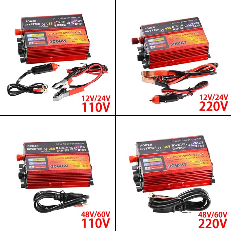 Zonne-omvormer 12v 220v 3000w piekspanningsomvormer transformator  dc 12v & 24v 48v & 60v naar  ac 110v/220v auto-aanpassing omvormer