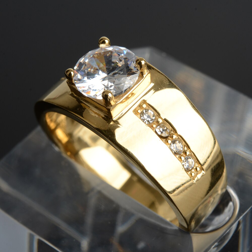 Rustfrit stål ringe mænd zirkon guld vielsesring forlovelse par lover ring jubilæum smykker
