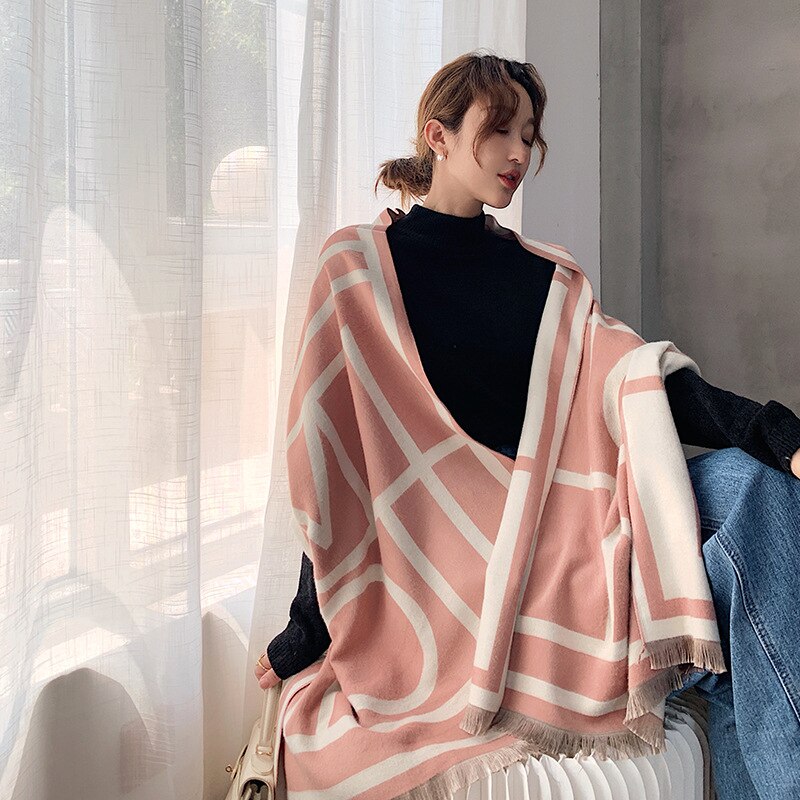 Écharpe de luxe noire à carreaux en cachemire pour femme, épaisse, chaude, enveloppe, Pashmina, pour l&#39;hiver: W 11