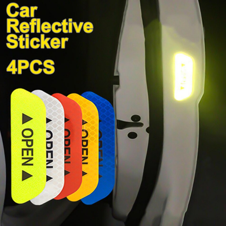 4 Stuks Auto Sticker Deur Veiligheid Waarschuwing Reflecterende Stickers Auto Open Reflecterende Strip Waterdichte Lange Afstand Waarschuwing Lichtgevende
